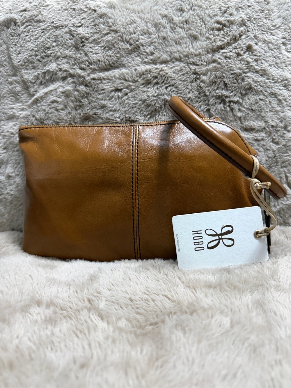 HOBO Tan Leather Wristlet Clutch with Loop Handle - Picture 2 of 3